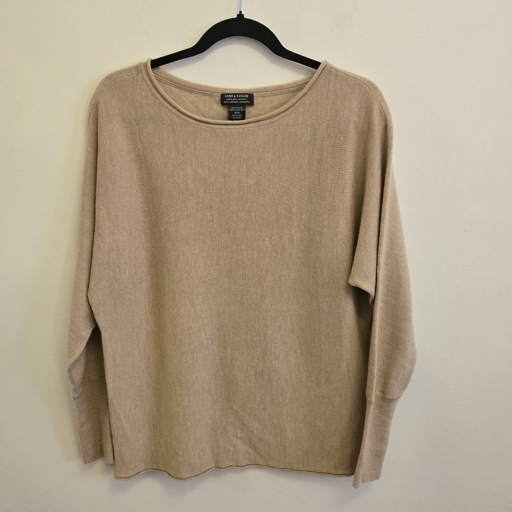 3/$30 Lord & Taylor Merino Wool Batsleeve Tan Sweater Size M